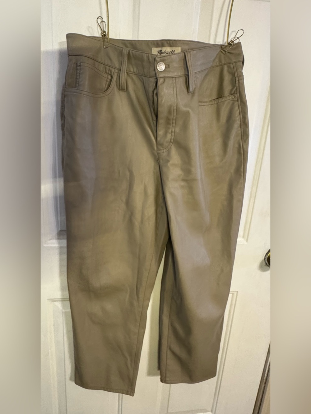 Madewell The Perfect Vintage Straight Jean Faux Leather Pants 30P Taupe